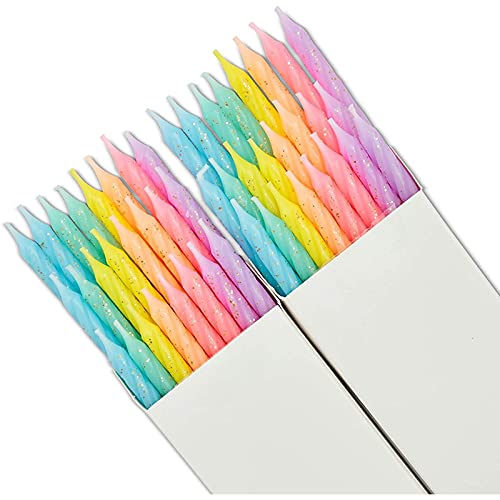 Multicolored Pastel Thin Birthday Cake Candles in Holders (3 in., 48 Pack)