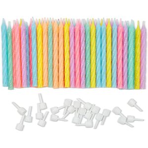 Multicolored Pastel Thin Birthday Cake Candles in Holders (3 in., 48 Pack)