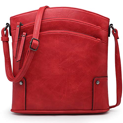 VONMAY Large Crossbody Bags for Women Triple Zip Pocket Cross Body Purses and Handbags Red