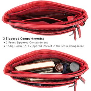 VONMAY Large Crossbody Bags for Women Triple Zip Pocket Cross Body Purses and Handbags Red