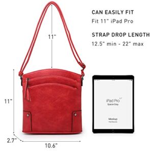 VONMAY Large Crossbody Bags for Women Triple Zip Pocket Cross Body Purses and Handbags Red