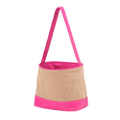 Polka Dot Stripe Fabric Bucket Basket Tote Toy Storage Container (Non-Personalized, Hot Pink Burlap)