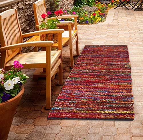 Cotton Multi Chindi Hand Woven Rugs 24x36 inch Multi Color,Cotton Area Rugs,Indoor Out Door Rugs 2'x3',Rugs for Living Room, Machine Washable Rugs,Hand Woven & Kitchen Entryway Rug