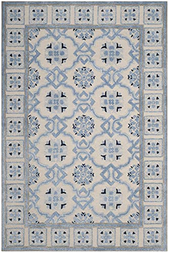 Safavieh Bella Collection 6' x 9' Ivory/Blue BEL155A Handmade Premium Wool & Viscose Area Rug