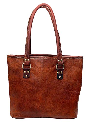 Leather Castle Tote Bag Women Handbag Shopping Travel Shoulder Bag, 16 Inch, Brown, Medium