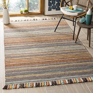 SAFAVIEH Montauk Collection 5' x 8' Turquoise / Brown MTK901E Handmade Boho Stripe Fringe Cotton Area Rug