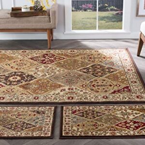 Universal Rugs 105120 Multi 3 Pc. Set 5-Feet by 7-Feet, 20-Inch by 60-Inch and 20-Inch by 32-Inch Area Rug, 3-Piece