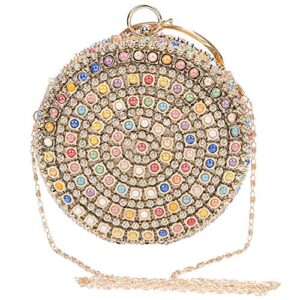 wpkltmz women evening bag round rhinestone crystal clutch purse ring handle handbag for wedding prom party (colorful)