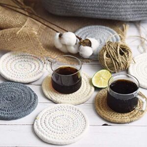BUYGOO 8Pcs Braided Cup Coasters, Cotton Round Woven Cute Coasters Drink Absorbent Woven Coasters - Super Absorbent Heat-Resistant Thicken Non-Slip Braided Coasters for Drinks, Great Housewarming Gift