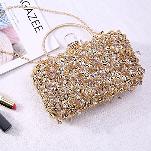 UBORSE Women Rhinestone Wedding Clutch Bag Bling Sequin Evening Purse Vintage Crystal Beaded Cocktail Party Handbag Gold