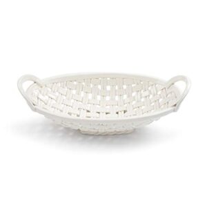 demdaco bread basket white 15 x 8 ceramic earthenware decorative bowl with towel