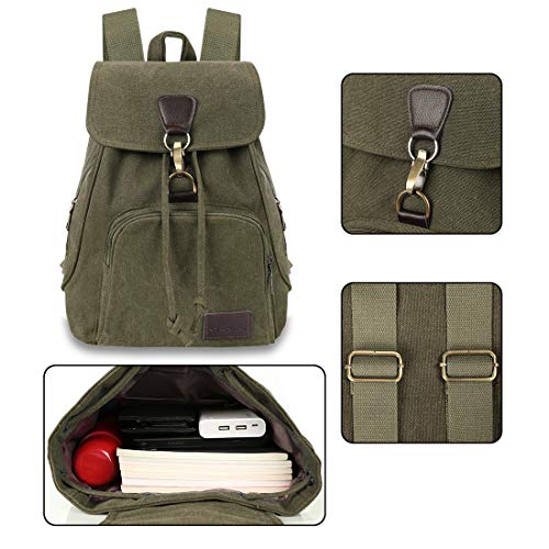 Qyoubi Canvas Fashion Backpacks Purse Casual Outdoor Shopping Daypacks School Rucksack Hiking Travel Multipurpose Bag Green