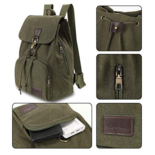 Qyoubi Canvas Fashion Backpacks Purse Casual Outdoor Shopping Daypacks School Rucksack Hiking Travel Multipurpose Bag Green