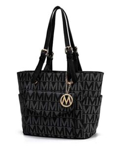 mkf shoulder bag for women: pu leather top handle tote handbag – lady fashion satchel pocketbook, signature purse black