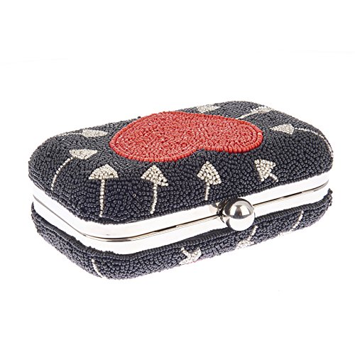 From St Xavier Cupid Heart & Arrow Beaded Box Clutch, Black/Red