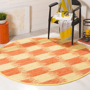 safavieh montauk collection 6′ round yellow / orange mtk721c handmade fringe cotton area rug