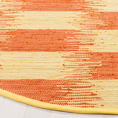 SAFAVIEH Montauk Collection 6' Round Yellow / Orange MTK721C Handmade Fringe Cotton Area Rug