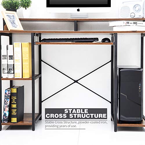 TOPSKY Computer Desk with Storage Shelves/23.2” Keyboard Tray/Monitor Stand Study Table for Home Office(46.5x19 inch, Rustic Brown)