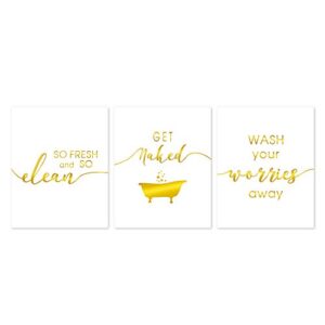 lhiuem funny bathroom quotes gold foil print, wash your worries away-so fresh and so clean cardstock art print poster