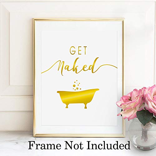 LHIUEM Funny Bathroom Quotes Gold Foil Print, Wash Your Worries Away-So Fresh and So Clean Cardstock Art Print Poster