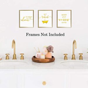 LHIUEM Funny Bathroom Quotes Gold Foil Print, Wash Your Worries Away-So Fresh and So Clean Cardstock Art Print Poster