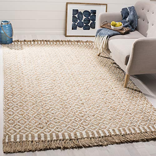 SAFAVIEH Natural Fiber Collection 4' x 6' Ivory NF182A Handmade Boho Farmhouse Fringe Jute Area Rug