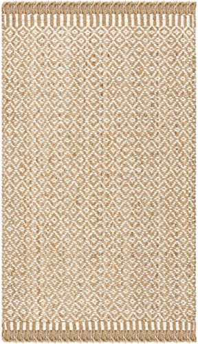 SAFAVIEH Natural Fiber Collection 4' x 6' Ivory NF182A Handmade Boho Farmhouse Fringe Jute Area Rug