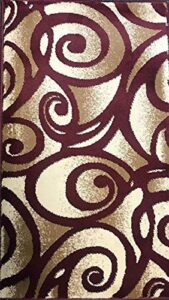 bellagio modern door mat contemporary 256,000 point area rug burgundy swirl design 341 (2 feet x 3 feet 4 inch )