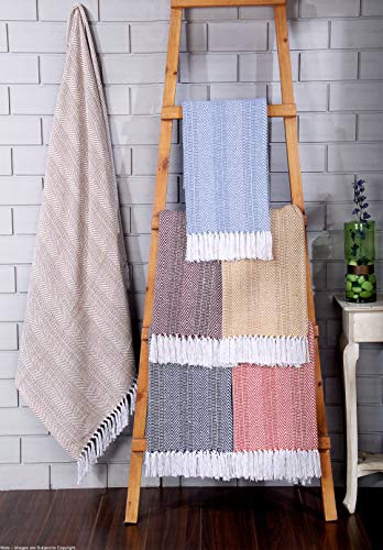 Luxurious Hand Woven Cozy Warm Combed Cotton All Season Indoor Outdoor Light Weight Fade Resistant Couch Chair Bed Throw Blankets Batik 50x60 Inch Set of 2 (Burgundy)