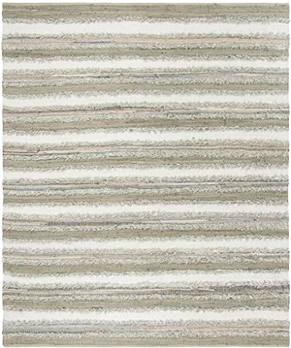 SAFAVIEH Montauk Collection 8' x 10' Beige / Multi MTK951E Handmade Stripe Cotton Area Rug