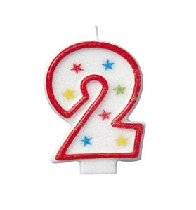 unique glitter star number 2 birthday candle, 3.5″, white