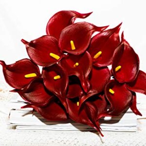 DuHouse 20Pcs Calla Lily Fake Burgundy Flowers Wedding Bouquet Artificial Real Touch Latex Flowers Home Wedding Party Decor (Burgundy)