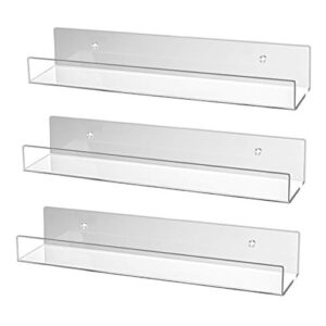 sanasic set of 3 acrylic floating wall shelves, display ledges storage organizer for bedroom bathroom kitchen office, 16.5″ l x 4″ d x 3″ h