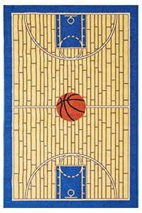 furnish my place 695 basketball blue kid play area rug for bathroom, playroom & kindergarten classroom, basketball court, blue (3’3″x5′)