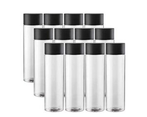 12-pack bulk empty plastic juice bottles reusable water bottles to work great as sensory bottles and smoothie bottles with black lids great for sensory crafts and calming bottles 400ml