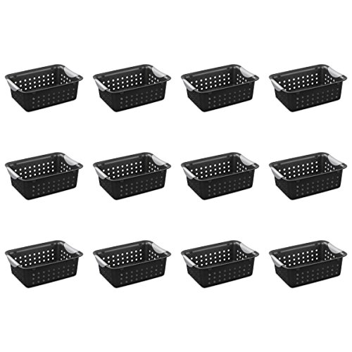 Sterilite 16229012 Small Ultra Basket, Black Basket w/ Titanium Inserts, 12-Pack