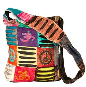 blue red hobo cotton sling cross body messenger shoulder bag hippie boho bohemian light roomy spacious (colorful om)