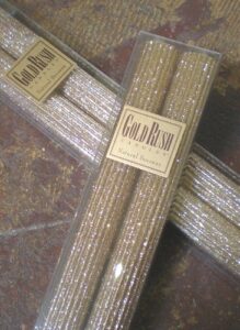 8 inch natural beeswax glitter candles, fools gold color, boxed set of 2