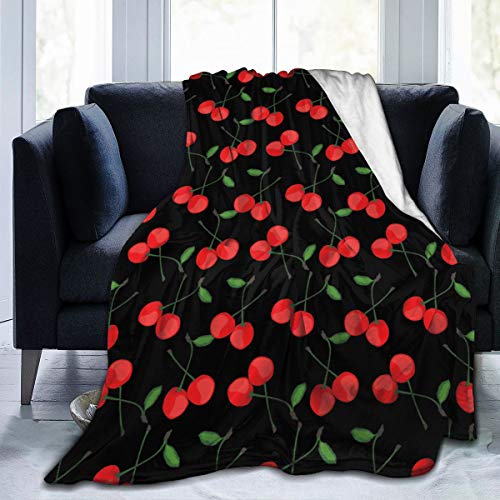 DIYAB Cherry Red and Black Fleece Blanket Plush Throw Blanket Fuzzy Soft Blanket 60 x 50 inch