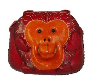 genuine leather crossbody bag, red monkey purse,a unique small satchel.