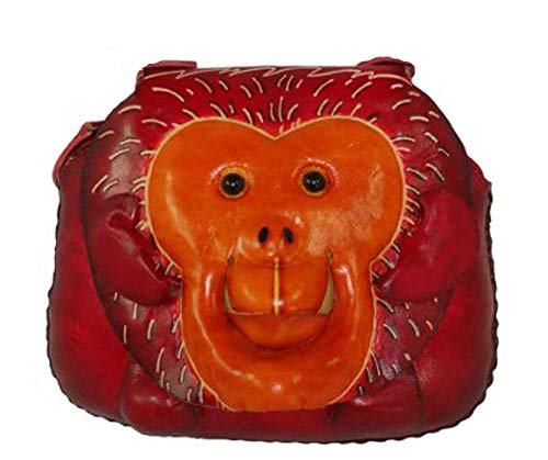 Genuine Leather crossbody Bag, Red Monkey Purse,a Unique Small Satchel.