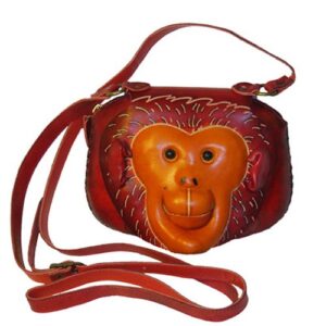 Genuine Leather crossbody Bag, Red Monkey Purse,a Unique Small Satchel.