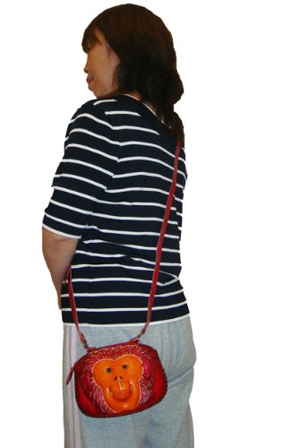 Genuine Leather crossbody Bag, Red Monkey Purse,a Unique Small Satchel.