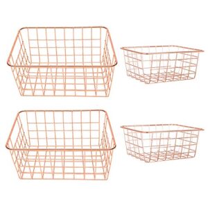 4 Decorative Rose Gold Baskets 2 Large Size and 2 Small Size Perfect Storage for Home and Office Brought to You by Majika Premier