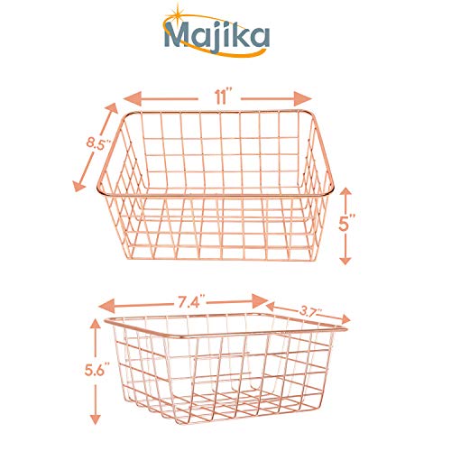 4 Decorative Rose Gold Baskets 2 Large Size and 2 Small Size Perfect Storage for Home and Office Brought to You by Majika Premier