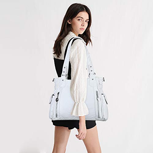 Handbag Hobo Women Shoulder Bag/Handbag Roomy Multiple Pockets Fashion PU Tote, White