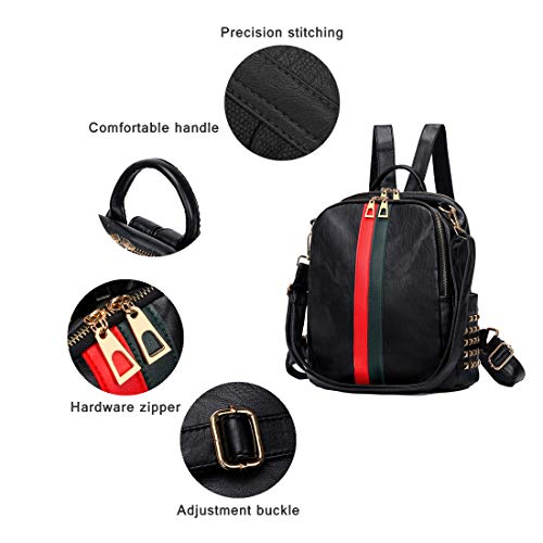 Mynos Fashion Backpack Bag Purse For Women Leather Mini Rucksack Zipper Travel Daypack Ladies Shoulder Bag Tote (B-Medium Black)