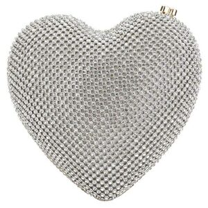 erouge cute heart shape clutch purses women rhinestone clutch evening bag (silver)