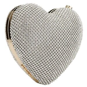 EROUGE Cute Heart Shape Clutch Purses Women Rhinestone Clutch Evening Bag (Silver)