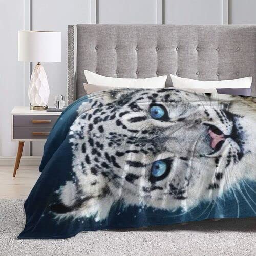 XTGOO Blue Eyed Snow Leopard Ultra-Soft Fleece Blanket Flannel Velvet Plush Throw Blanket,60x50in